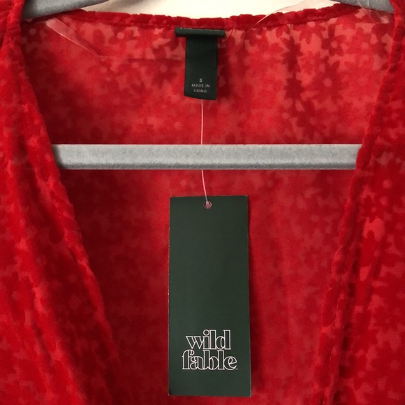 NWT Wild Fable Target Red Suede Floral Translucent Tie Crop Top Long Sleeves - S - Picture 10 of 12